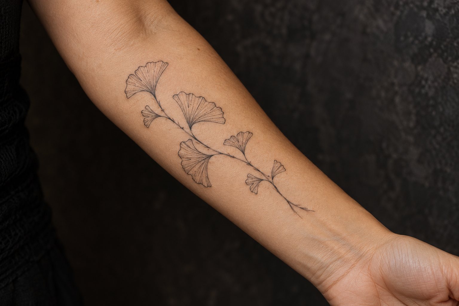 Illustrative delicate ginkgo fineline tattoo